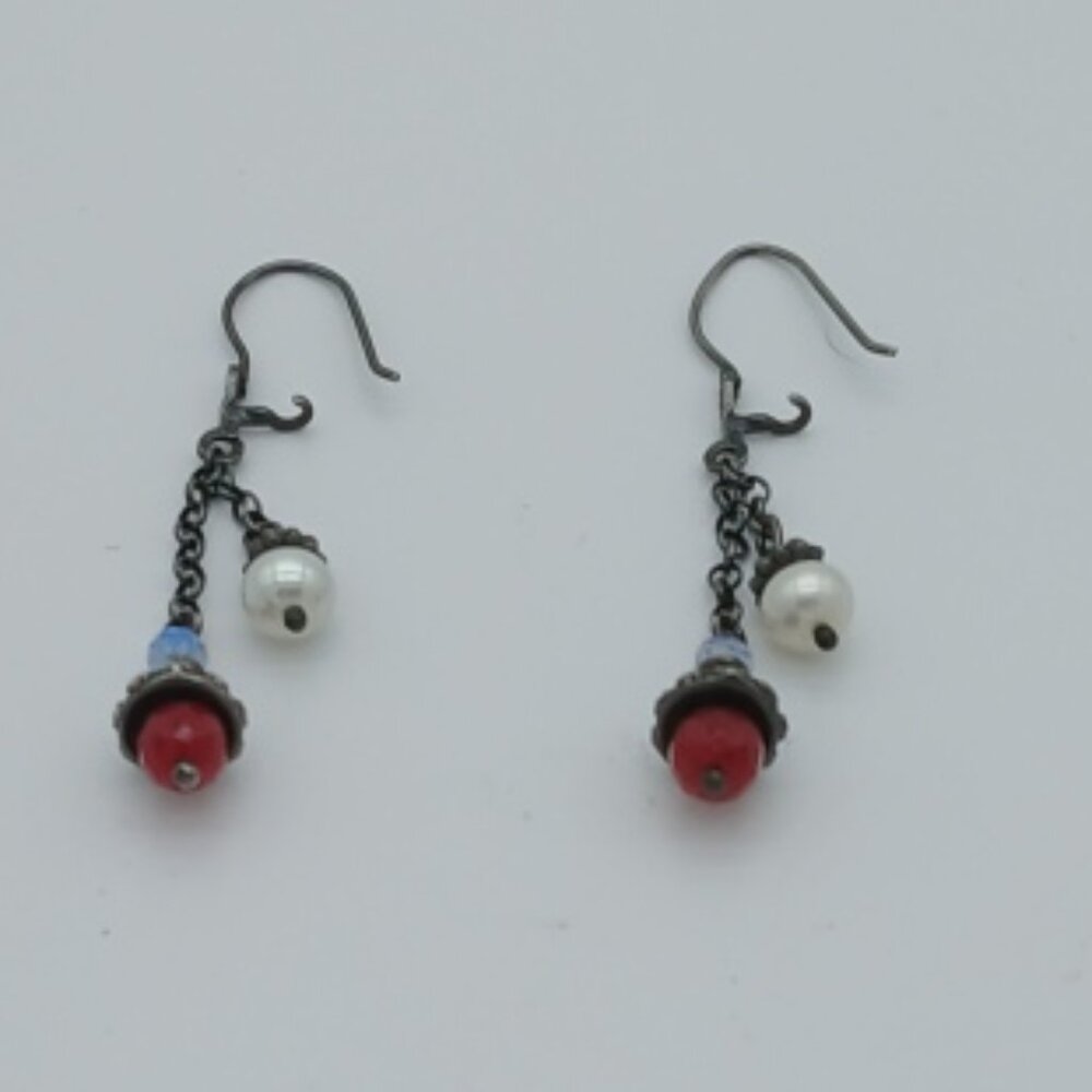 Like New Silpada Retired 925 Sterling Silver Multi Stone w/Pearl Dangle Earrings